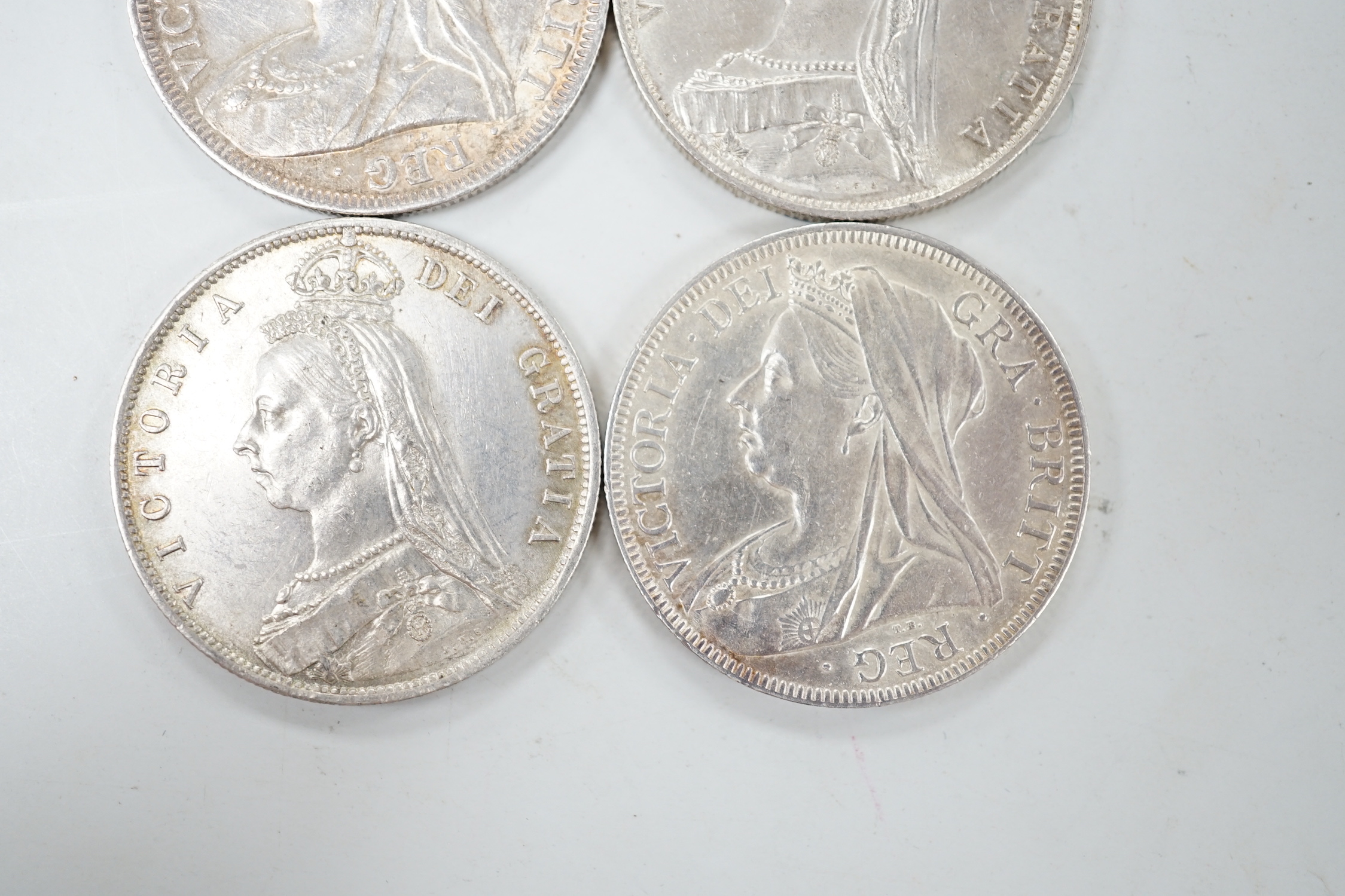 Victoria halfcrowns 1887 x 2, 1897, EF and 1899, NEF